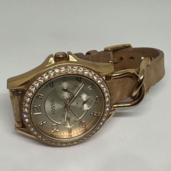 Fossil Riley ES3466 Women's Beige Leather Analog Dial Quartz Wrist Watch HME18 - Picture 7 of 11